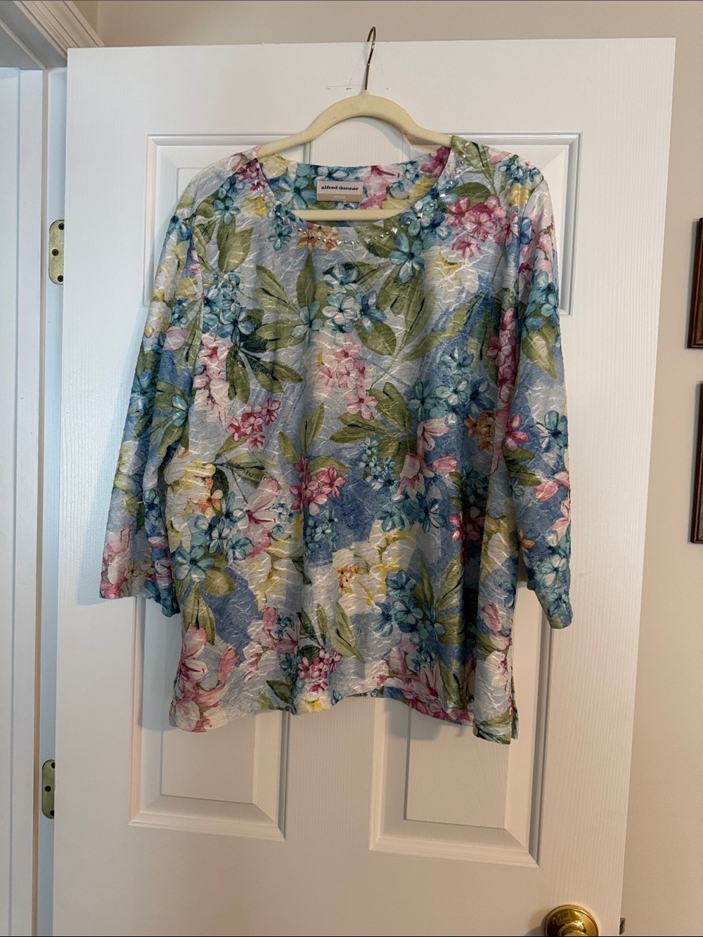 Alfred Dunner Pastel Floral Round-Neck Tunic Top